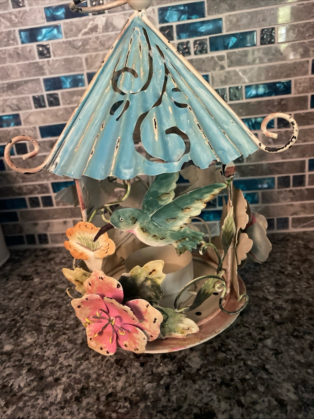 Yankee Candle 3D metal shabby chic hanging hummingbird tealight holder vintage